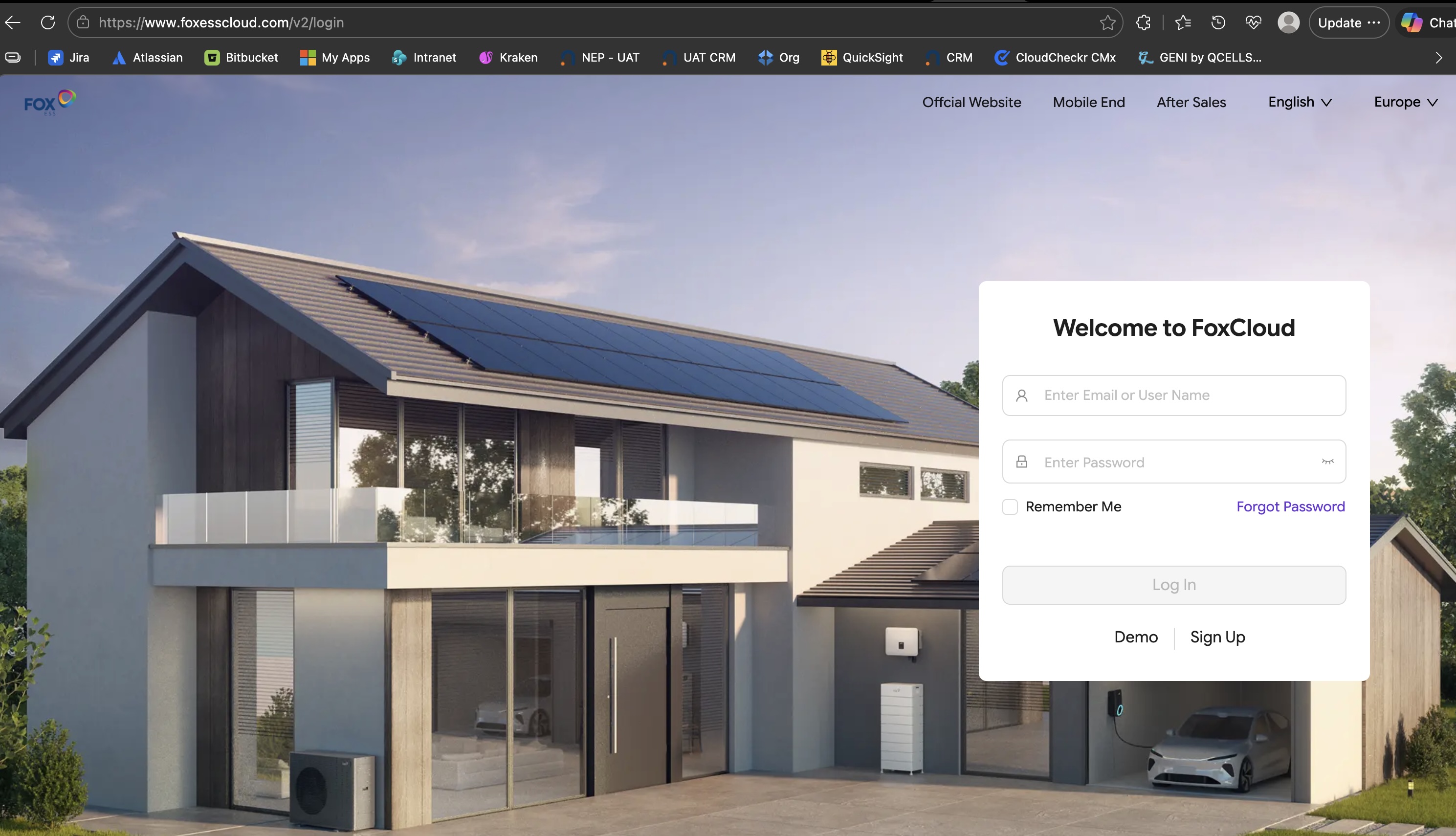 FoxESS Cloud login screen